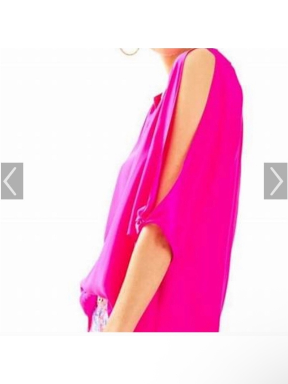 100% Silk Lilly Pulitzer Magenta Bryce Top with Open Slit Sleeve With Tie XL - Picture 2 of 10